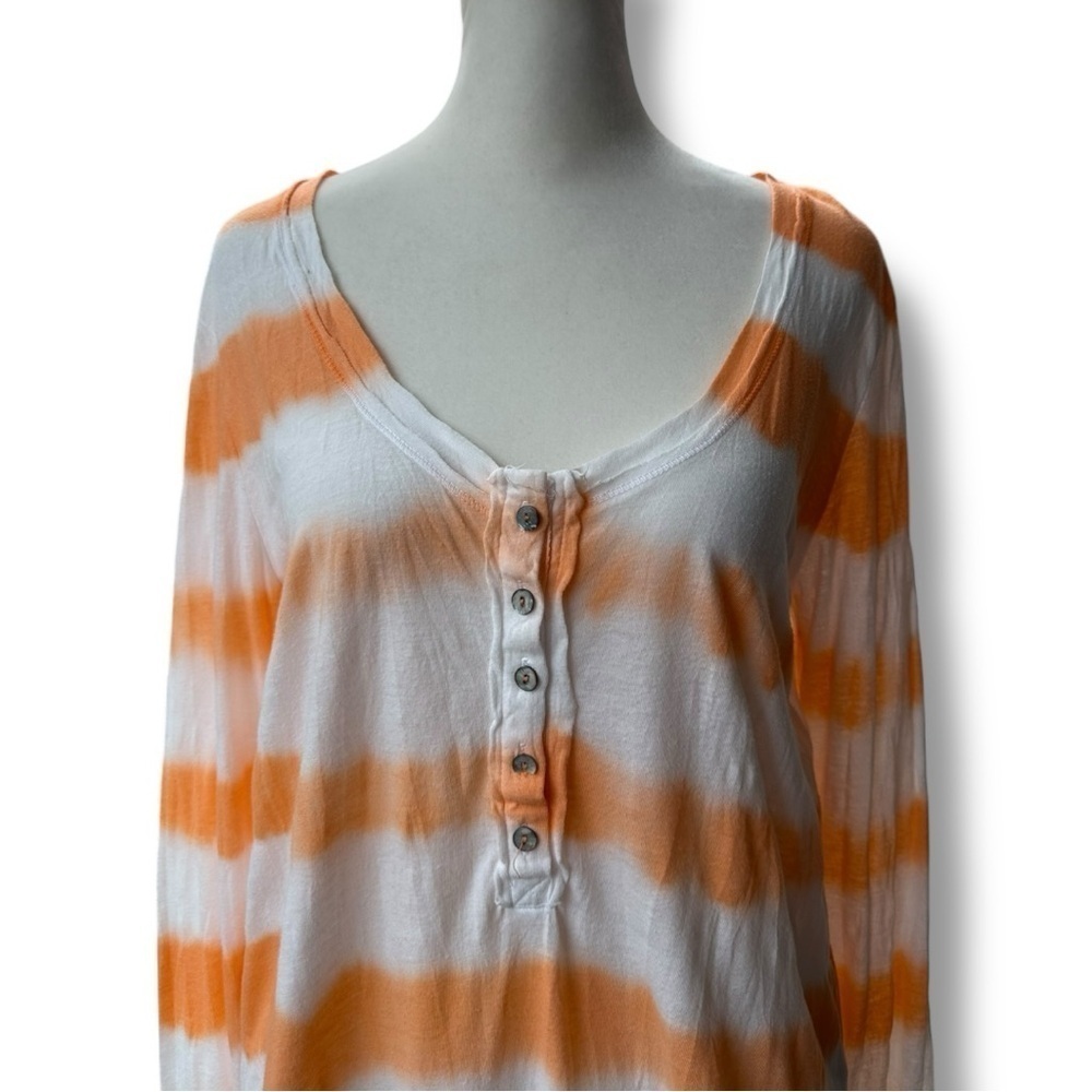 We The Free Orange and White Stripe Long Sleeve Henley Top | Small - Picture 2 of 11